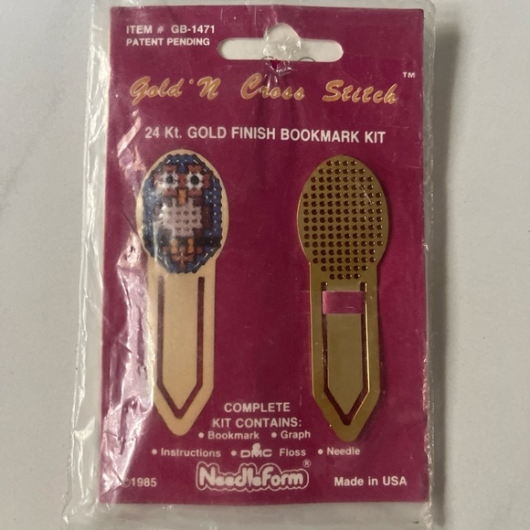 Needleform Cross Stitching 24Kt. GOLD FINISH BOOKMARK KIT 1985 Owl Gb-1471 - Picture 1 of 2